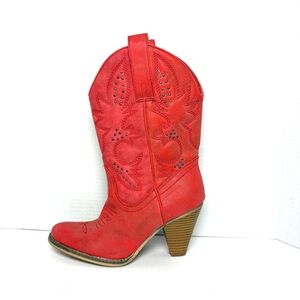 Very Volatile Red Cowboy Boots Studded Distressed Western Inlay Coastal Cowgirl